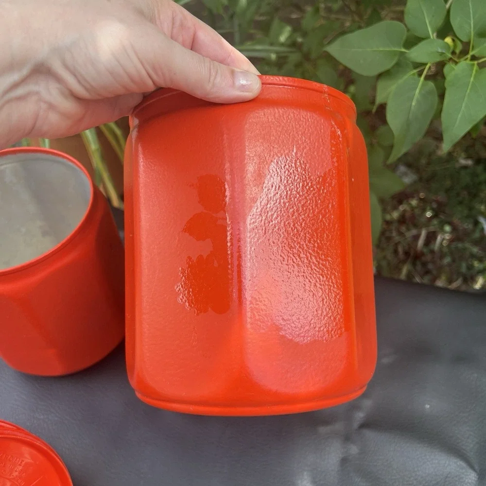 Kromex Aluminum Canisters Set‎ of 2 1970s Retro Kitchen Decor Orange